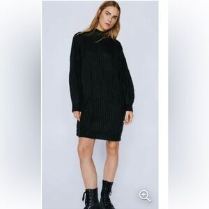Nasty Gal Black Mock Neck Mini Sweater Dress Sz S NWT